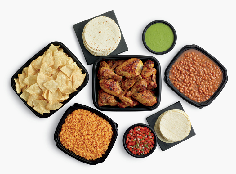 24-piece chicken meal with large sides, tortillas and salsas