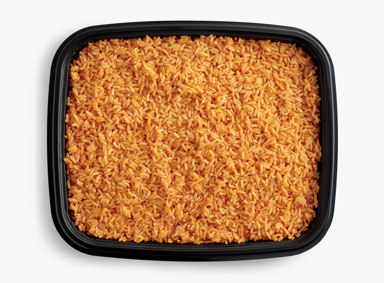 Open catering container of Spanish rice