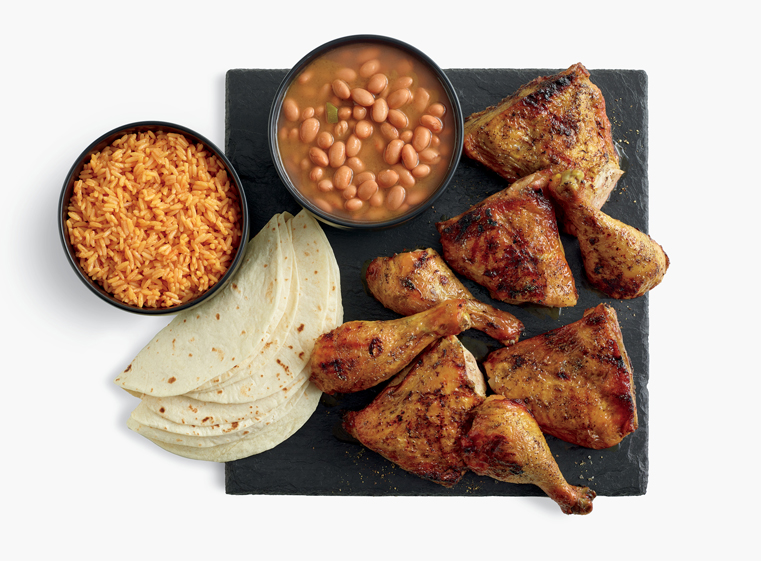 8-piece chicken meal with two sides and tortillas